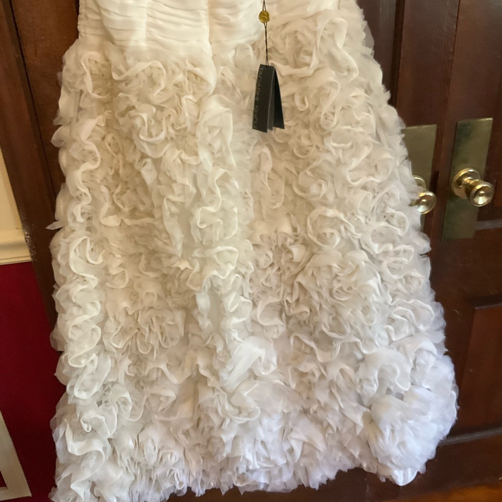 Tadashi Shoji Ivory Ruched Ruffled Halter Gown - Picture 9 of 10